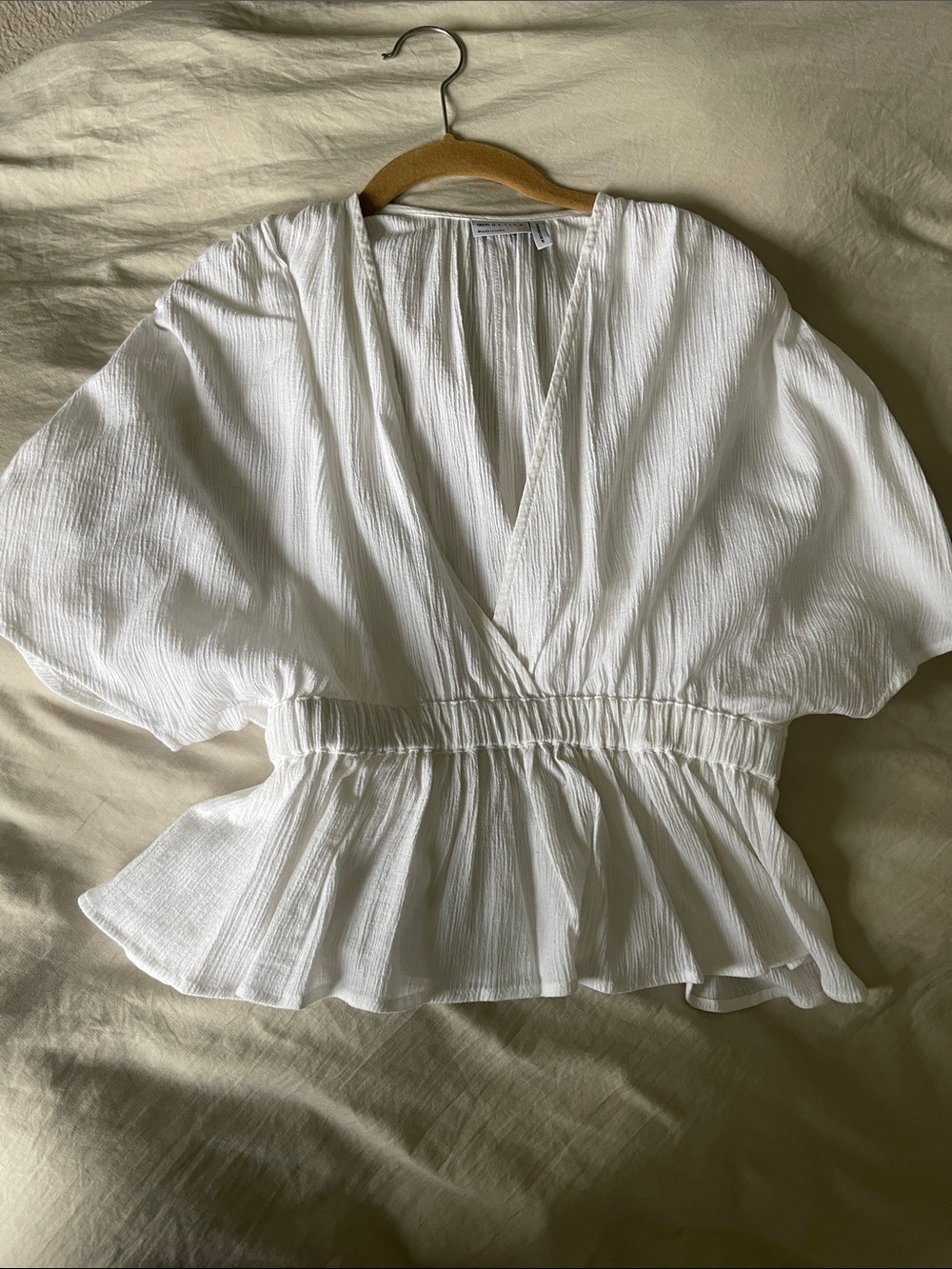 ASOS White Textured V-Neck Peplum Top